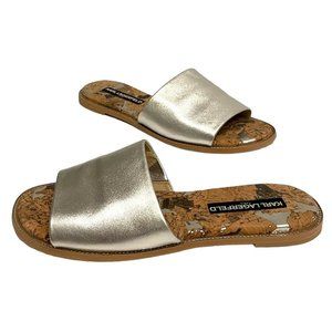 Karl Lagerfeld Silver Paris Gloria  Leather Slip On Flat Women’s Sandals Sz 7.5M
